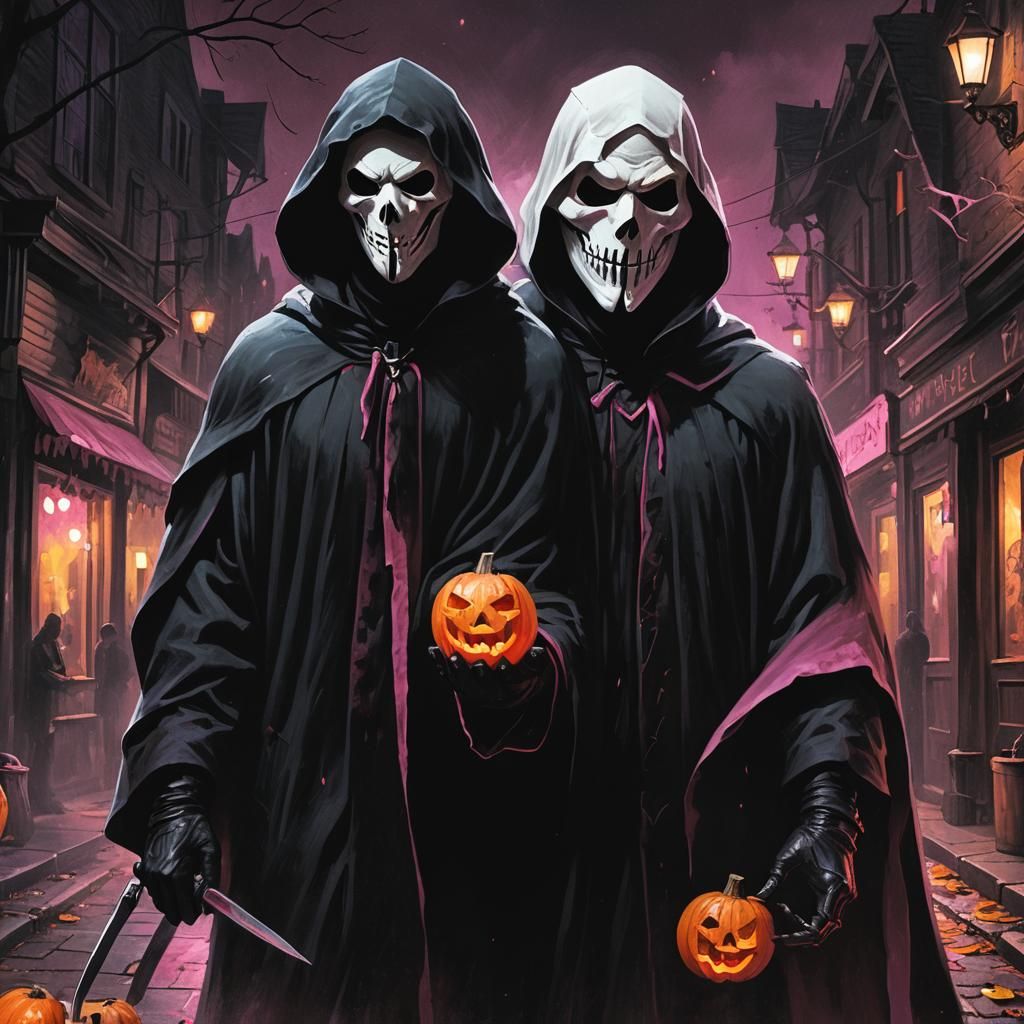 Ghostface on Halloween Night in Matte Painting Style