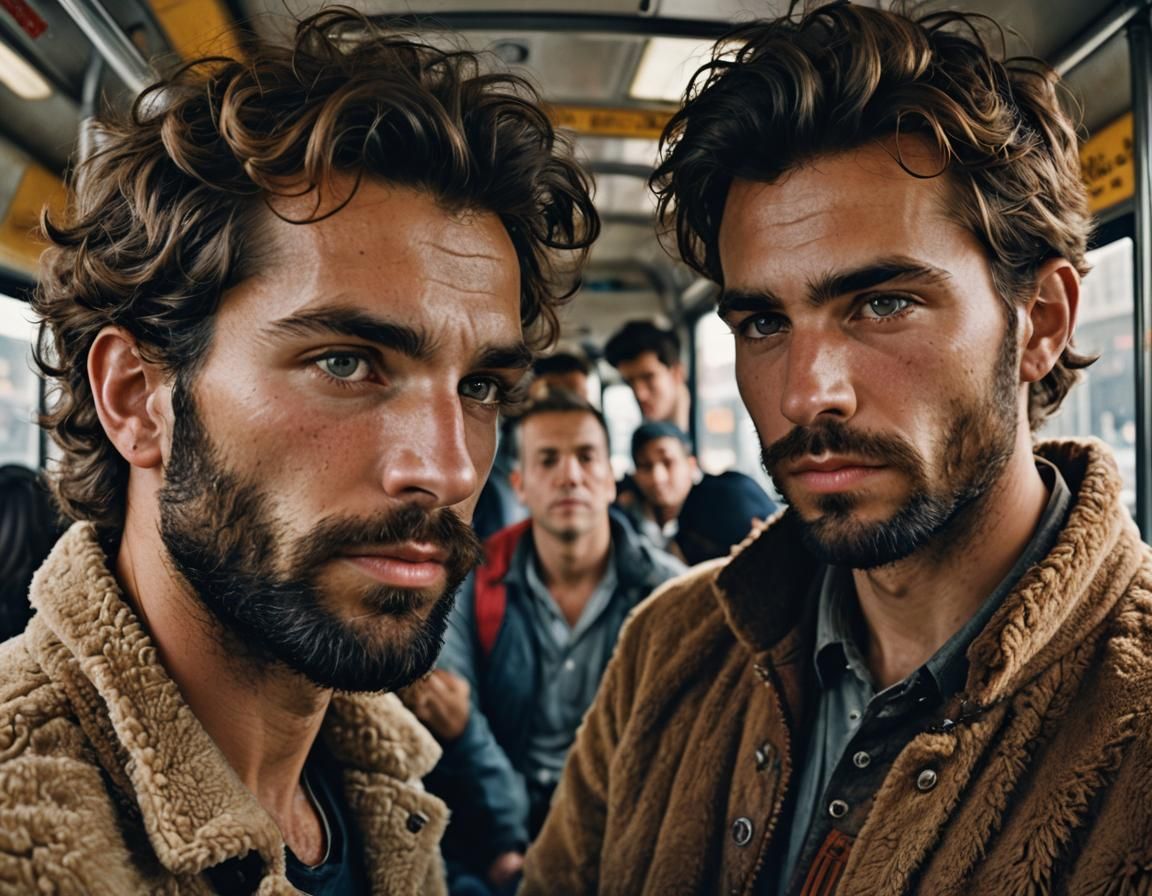 Handsome men in the bus