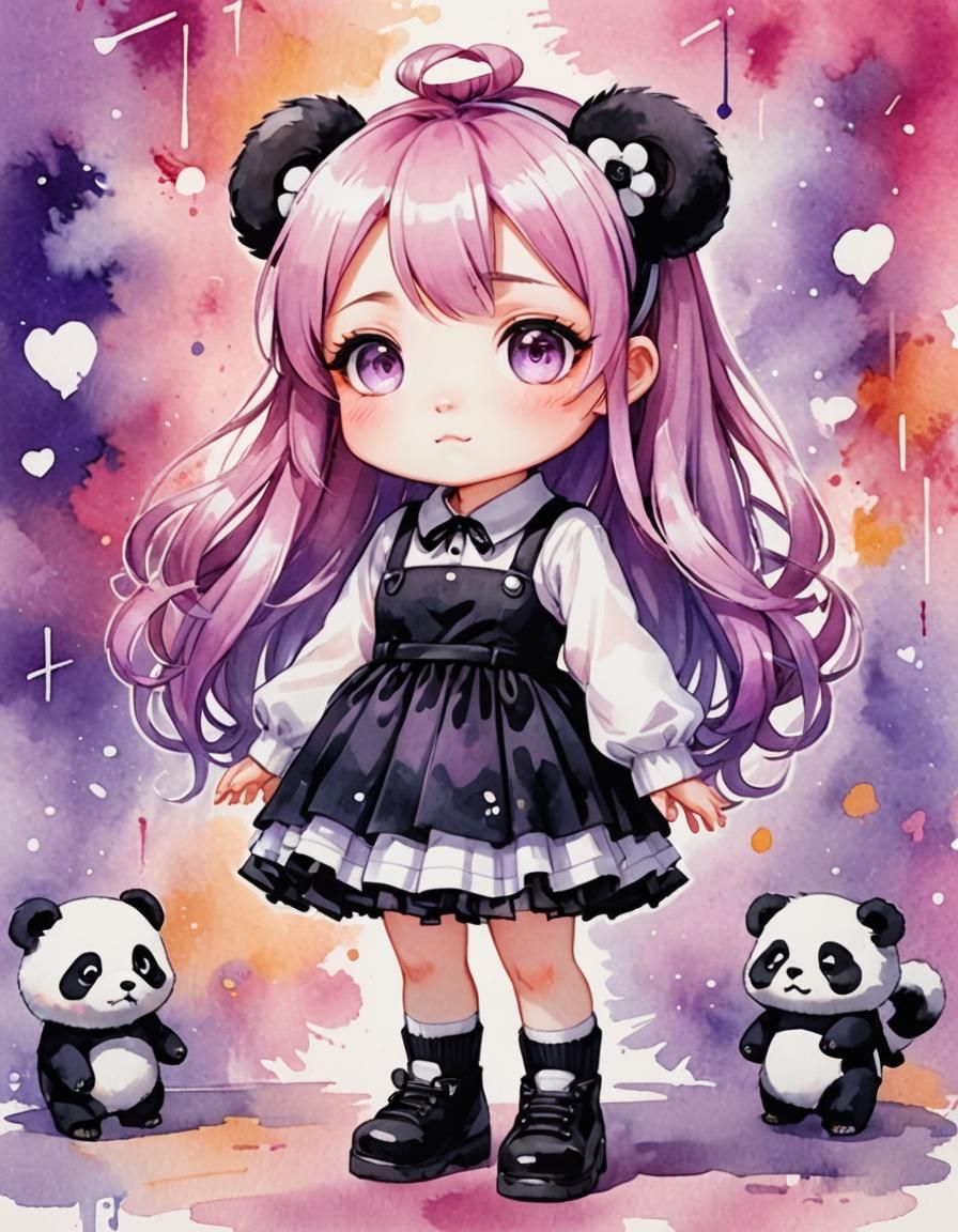 Chibi Anime Girl in Watercolor Style