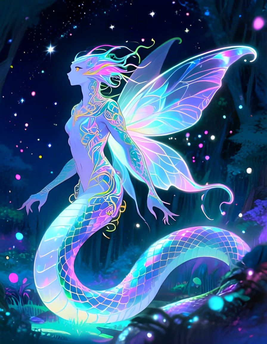 Ethereal Serpent Hybrid in Bioluminescent Forest