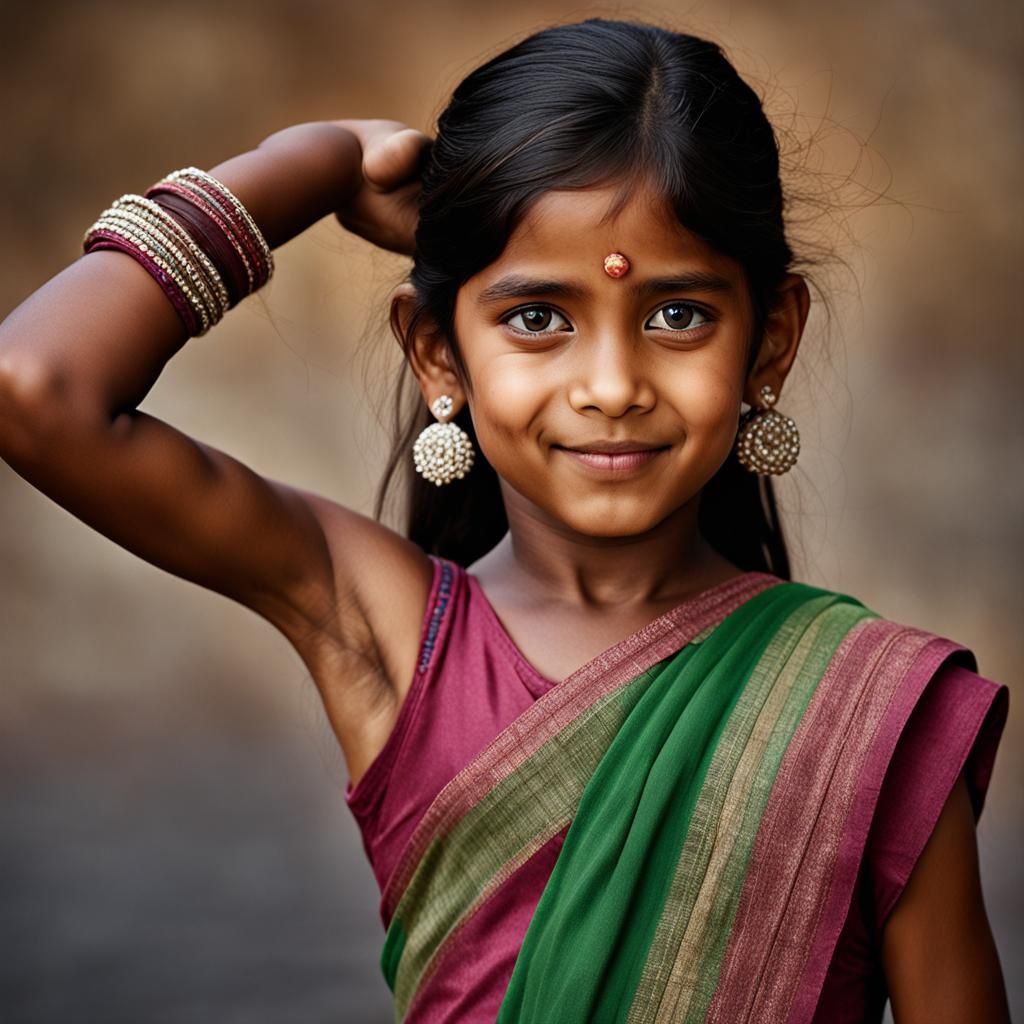 Portrait of Young Indian Girl with Bokeh Effect