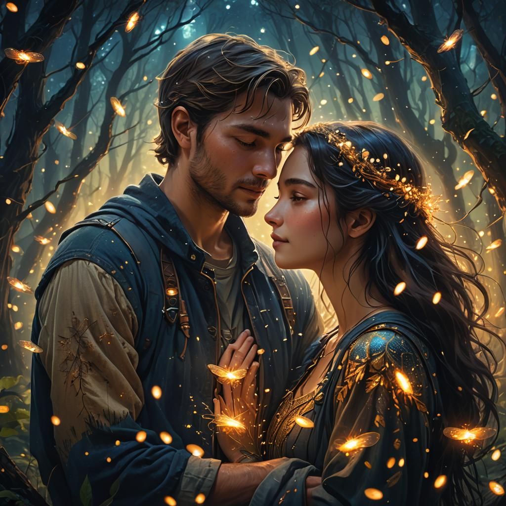 Moonlit Embrace: Fantasy Art of Tender Couple
