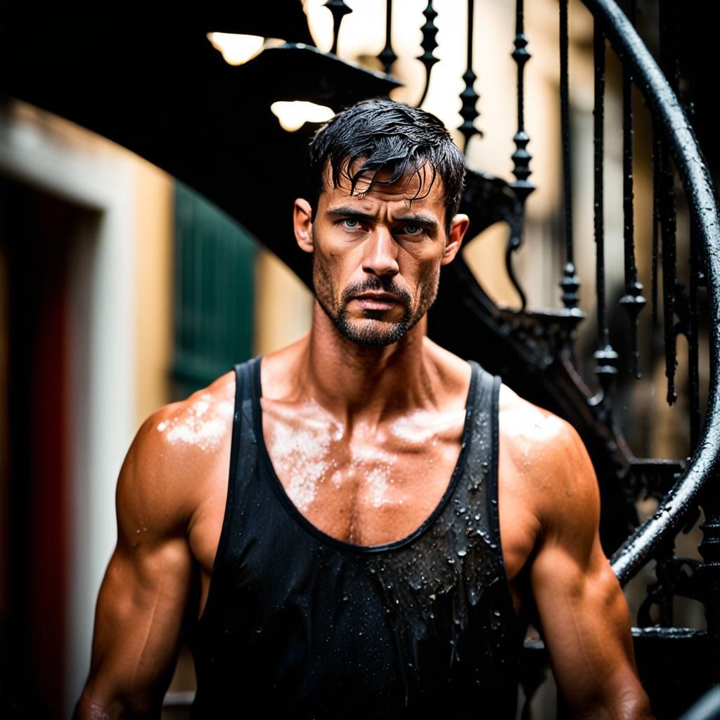 Angry Man in New Orleans Courtyard, Professional Photo