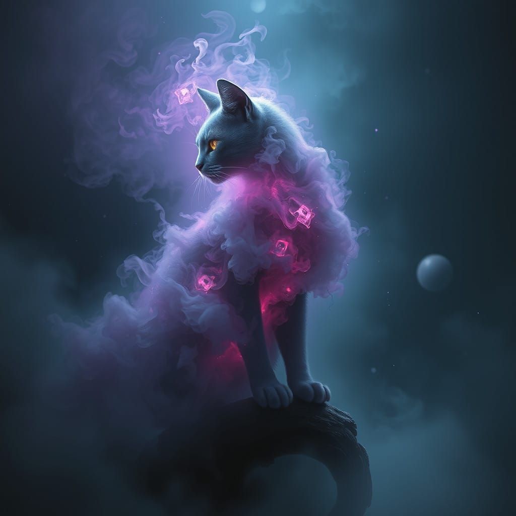 Ethereal Feline Formed from Cosmic Mist