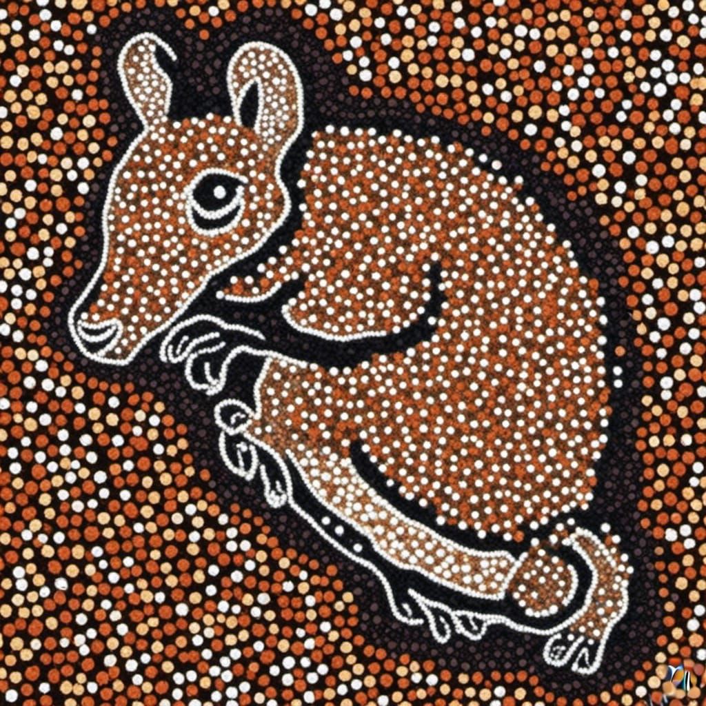 Kangaroo Rat Cave Painting in Pointillism Style