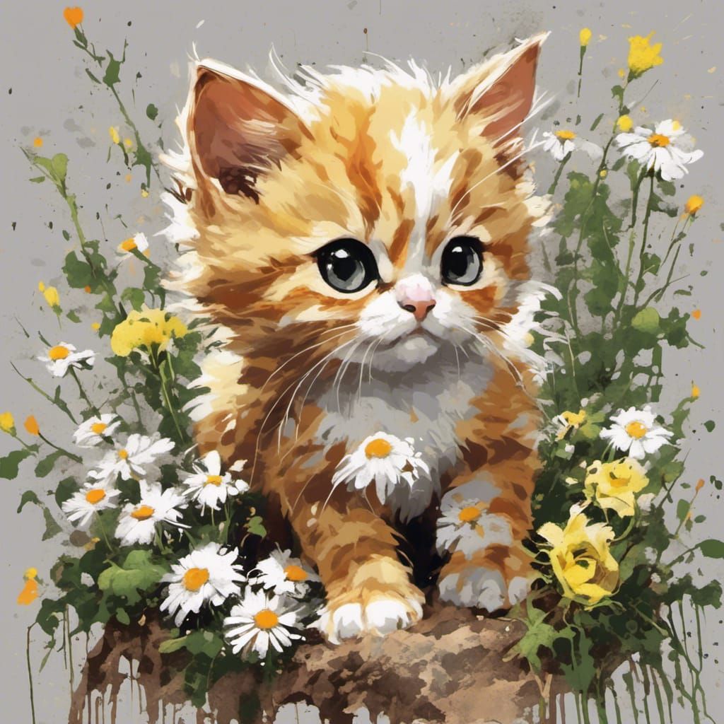Ginger Kitten in Candyland Wonderland: Impasto Oil Painting