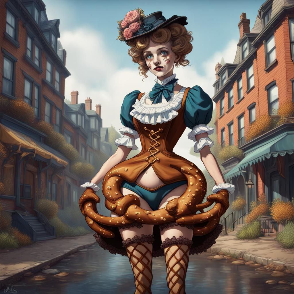 Pretzel in Victorian Bloomers: Retro Comic Art