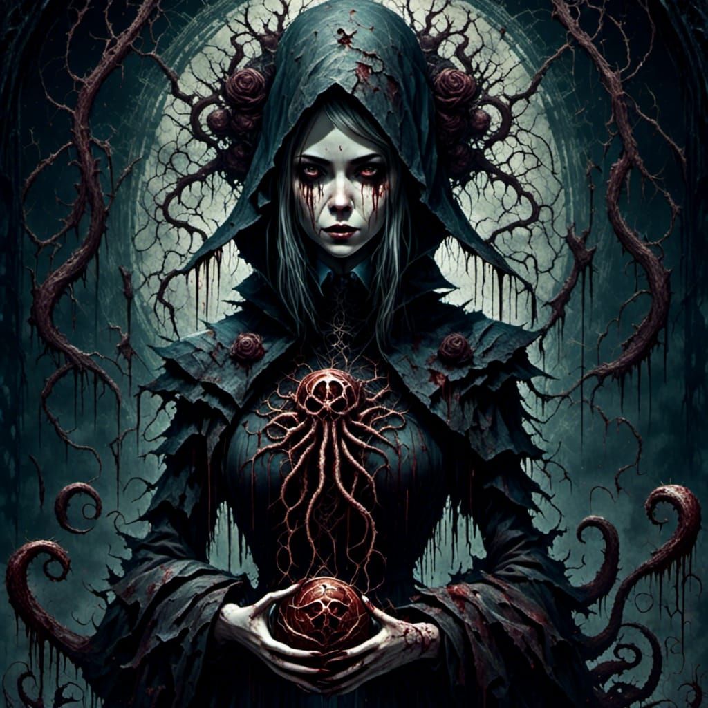 Cultist Babe in Lovecraftian Horror Scene