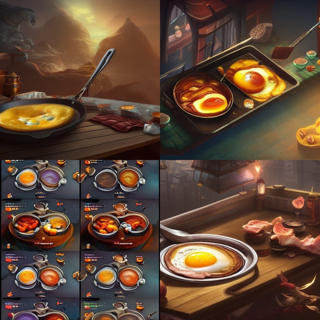 Bacon and Eggs in Frying Pan: Digital Art