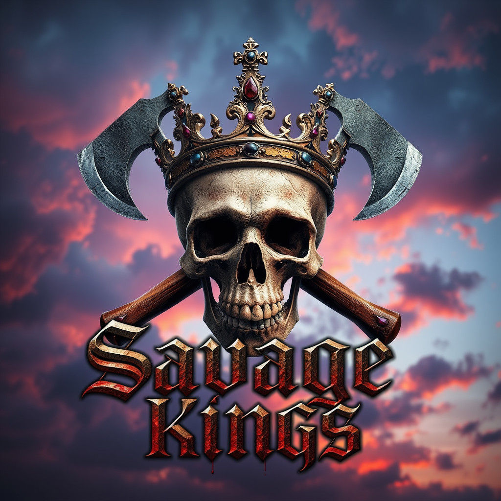 Skull with Crown and Axes in Hyperrealistic Style