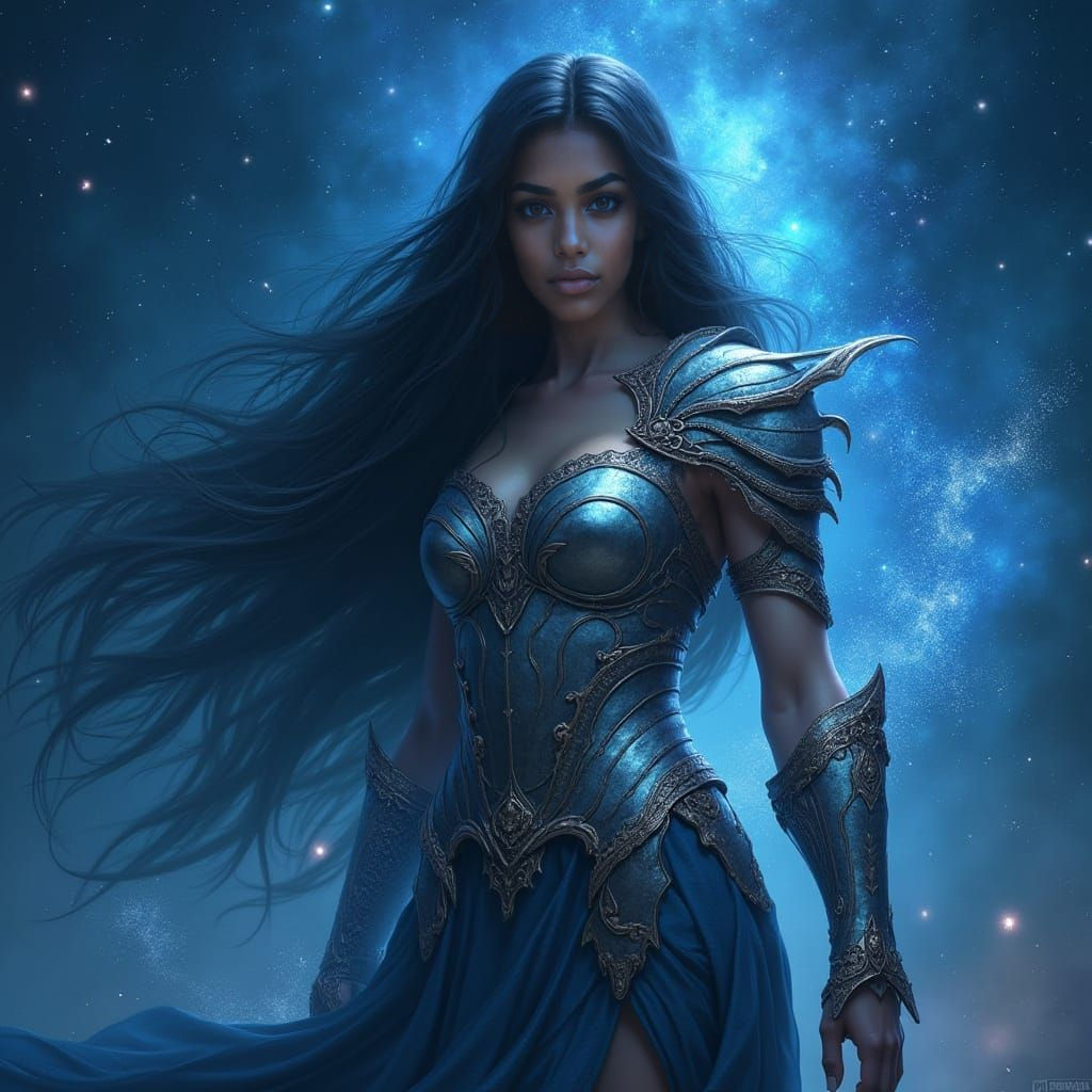 Ethereal Warrior Queen in Deep Fantasy Realm