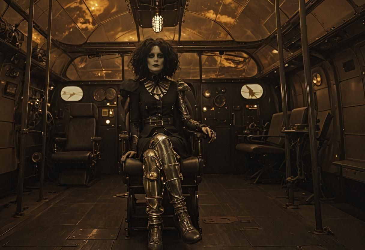Gothic Woman in Zeppelin with Insectoid Exoskeleton