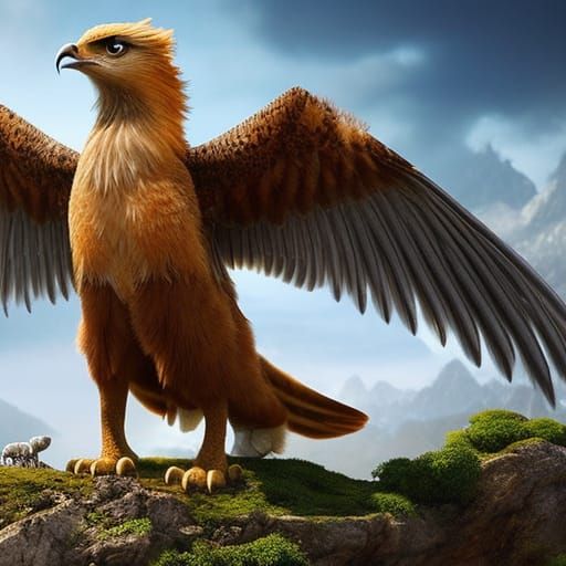 Cute Baby Griffin with Lion Body and Eagle Wings