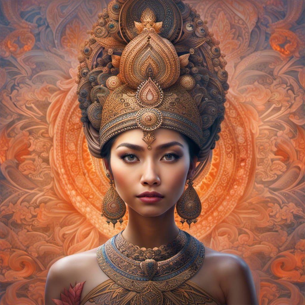 Thai Woman Crowned in Serene Mandala Headdress