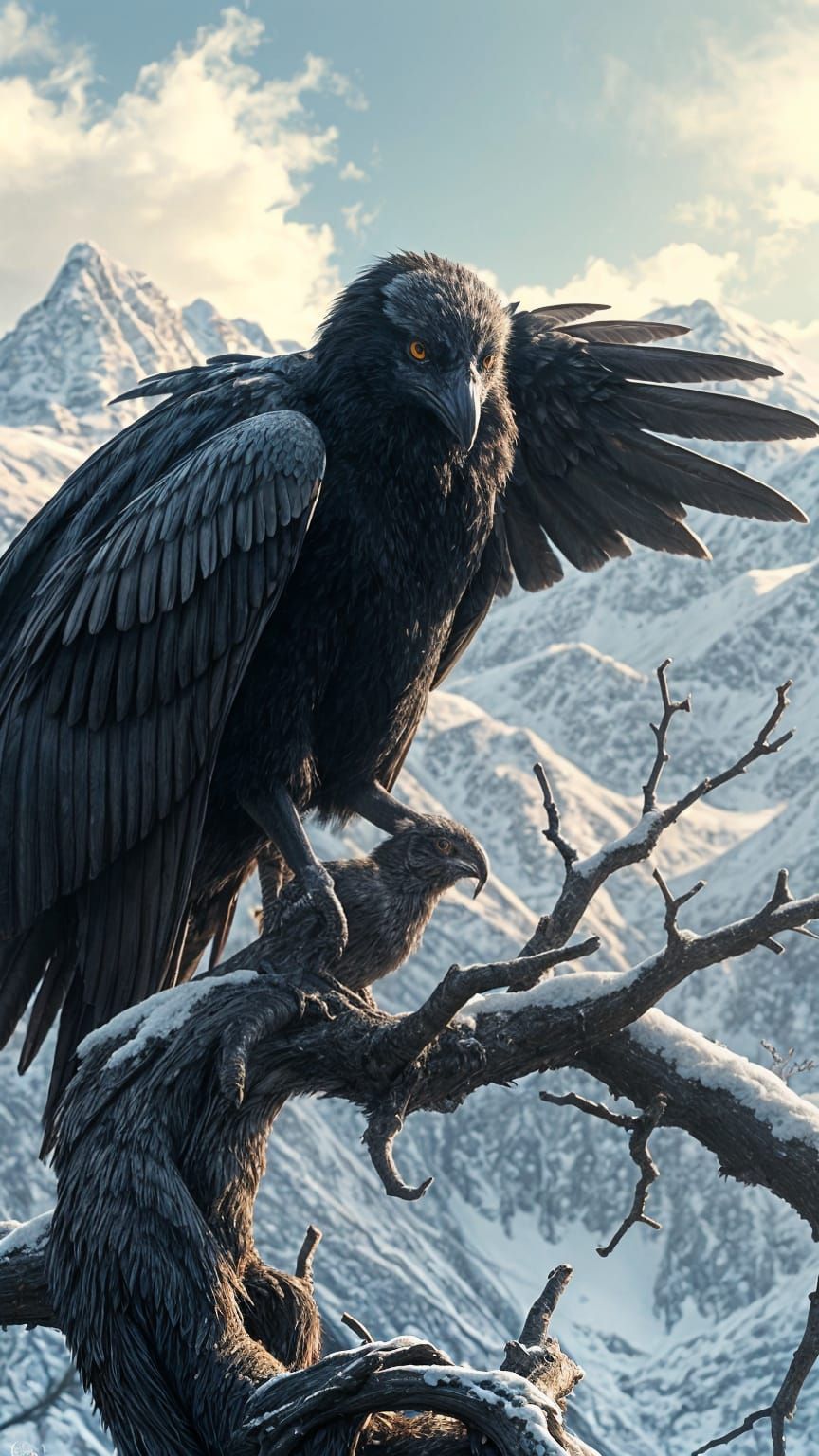 Giant Harpy Eagle in Snowy Landscape