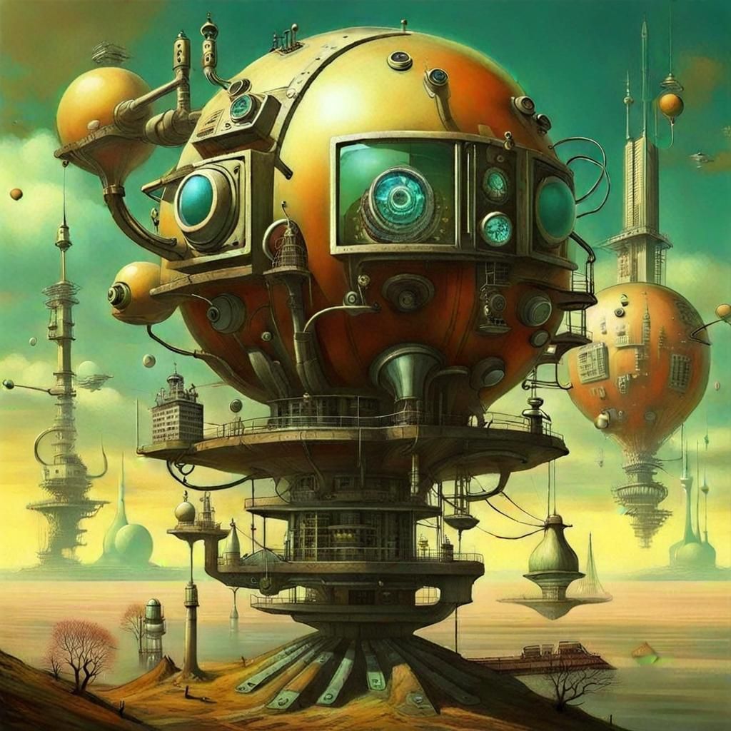 Atompunk style, surrealism, fantasy art