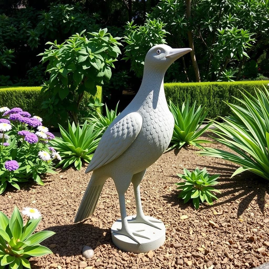 Simpsonite Bird Statue in Garden Setting