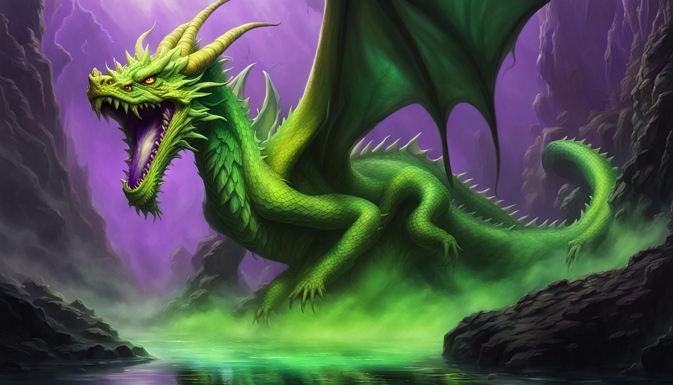 Acid Dragon Spewing Green Fire: Fantasy Concept Art