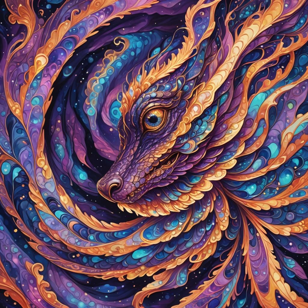 Mesmerizing Creature in Cosmic Vortex: Surreal Illustration