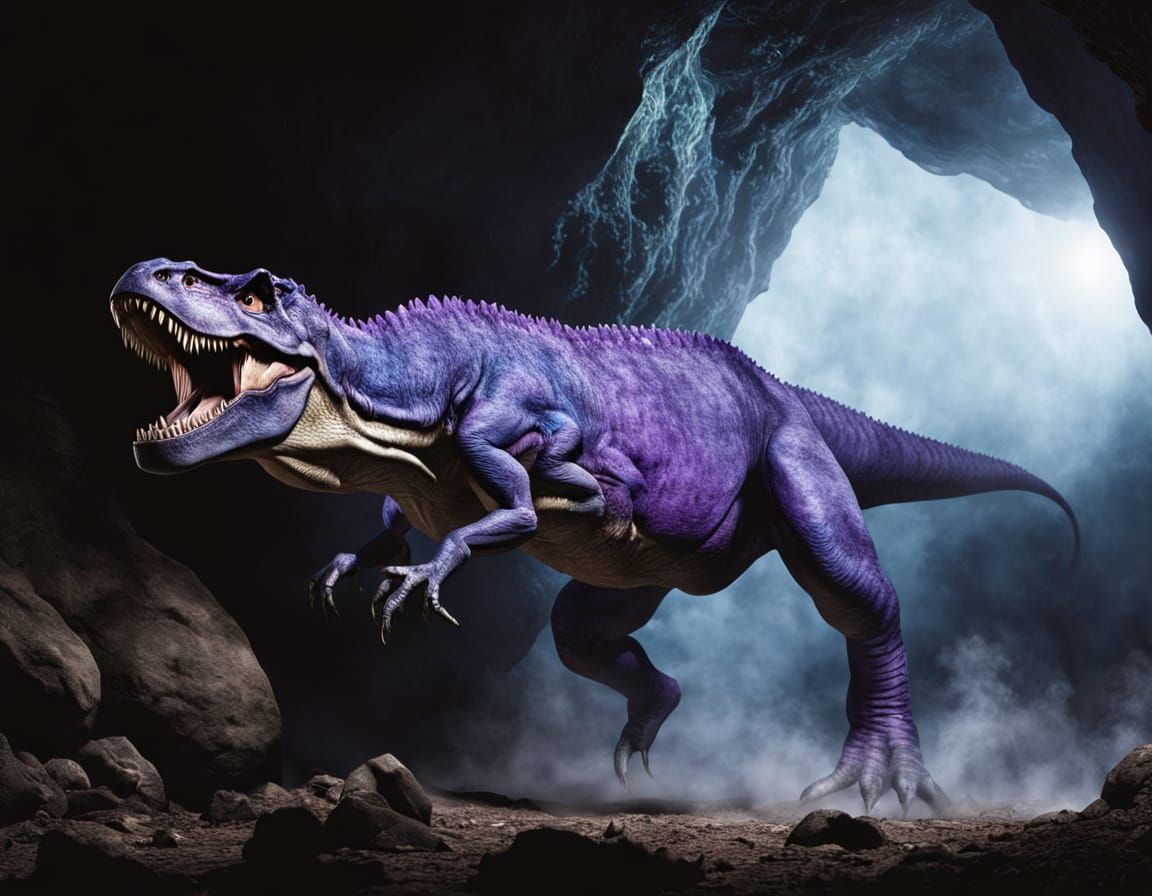 Purple and Blue T-Rex Hunting From Cave