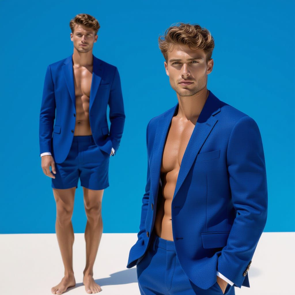 High Fashion Summer Editorial of Man in Blue