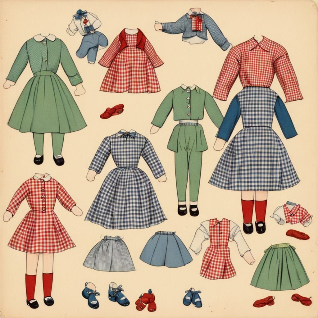 Vintage Gingham Paper Dolls from the 1950s