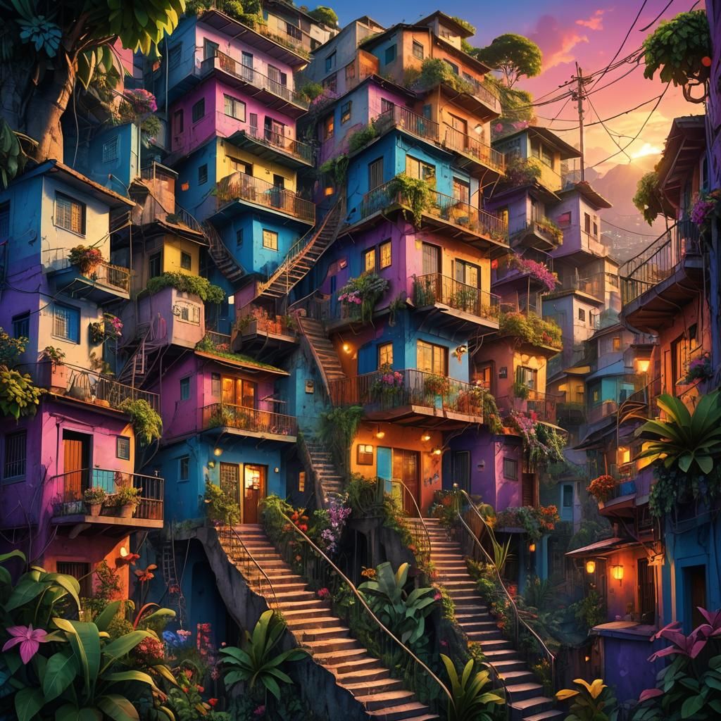 Colorful Favela Carioca Fantasy Concept Art