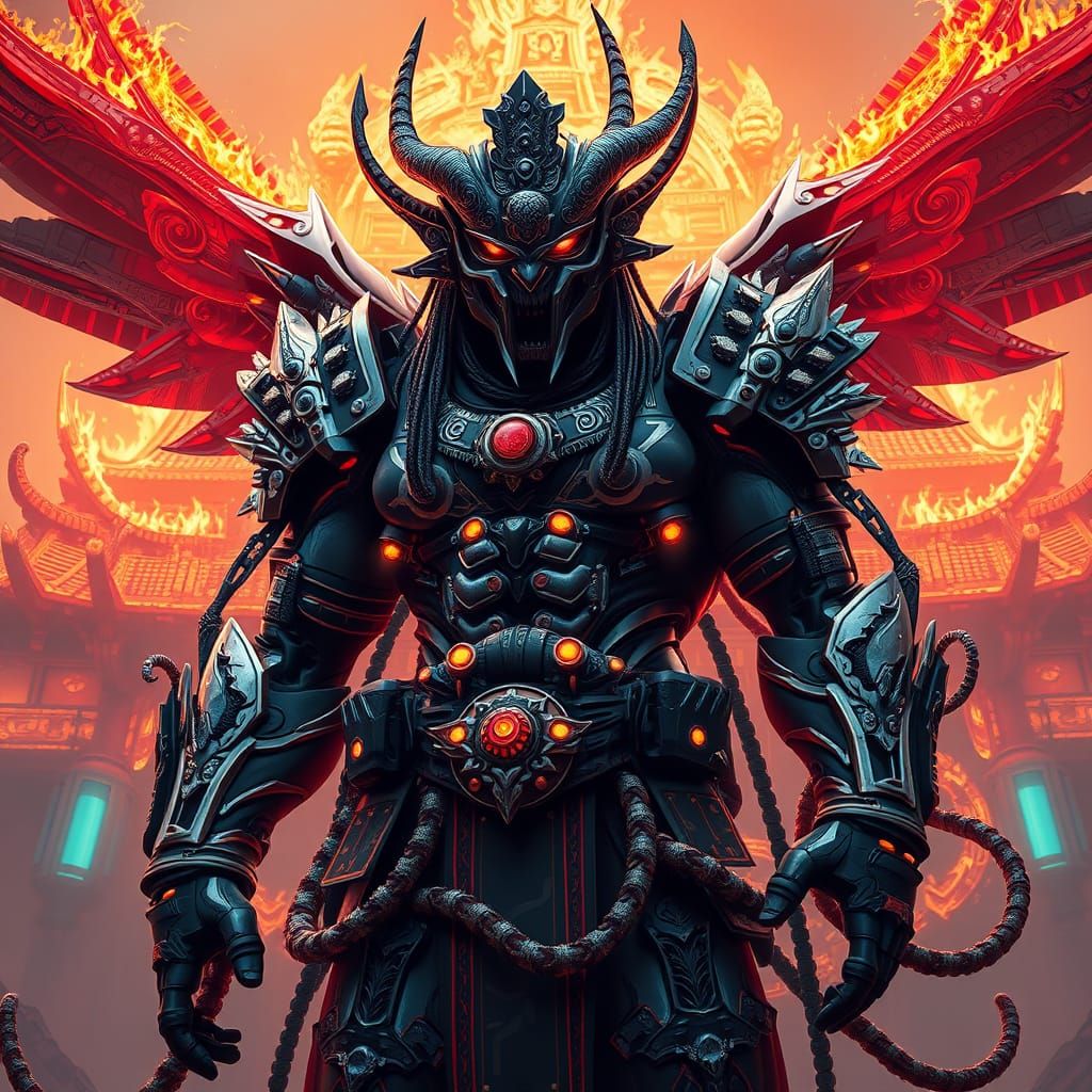 Cyber Warrior God in Futuristic Samurai Armor