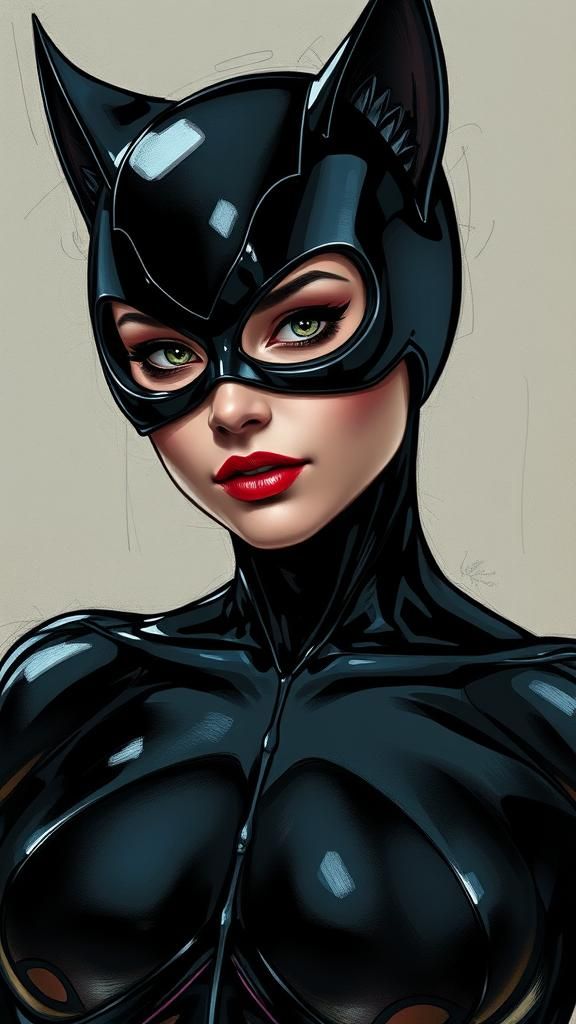 Catwoman Cell Shaded Concept Art in Post-Grunge Style