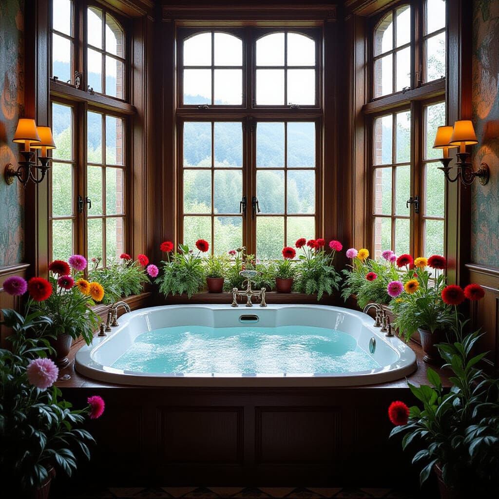 Luxurious Circular Bathroom with Historic Windows