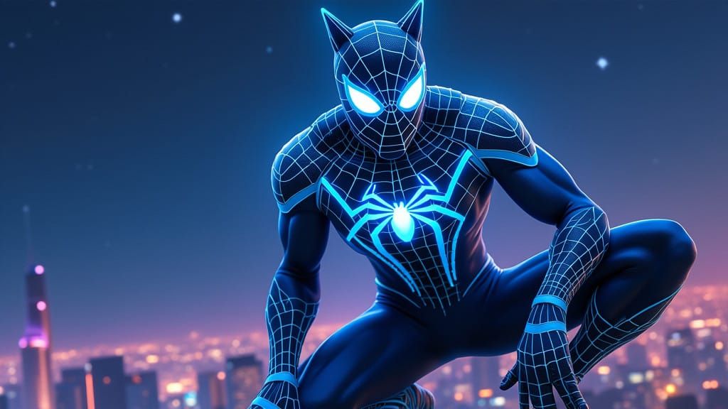 Futuristic Spider-Man Leaps into Action Under Starry City Sk...