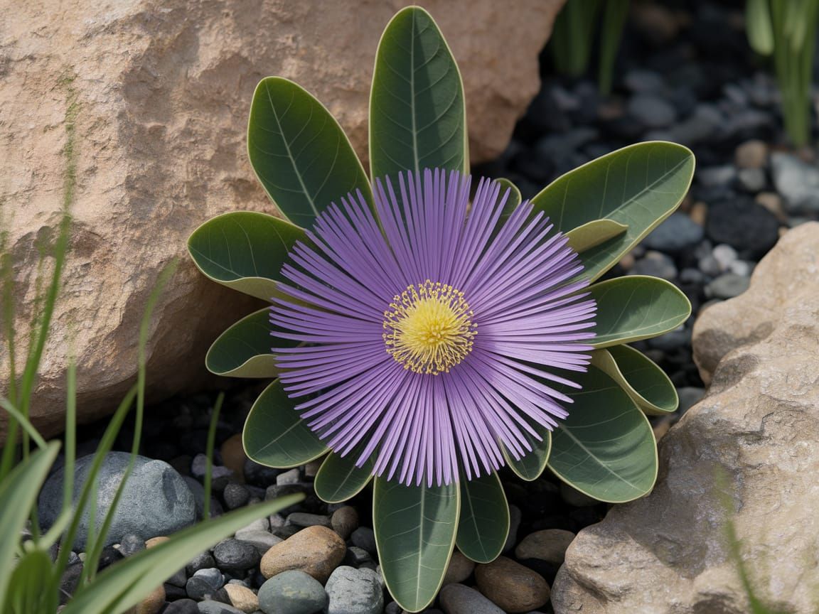 Vibrant Botanical Illustration of Purple Flower in Natural S...