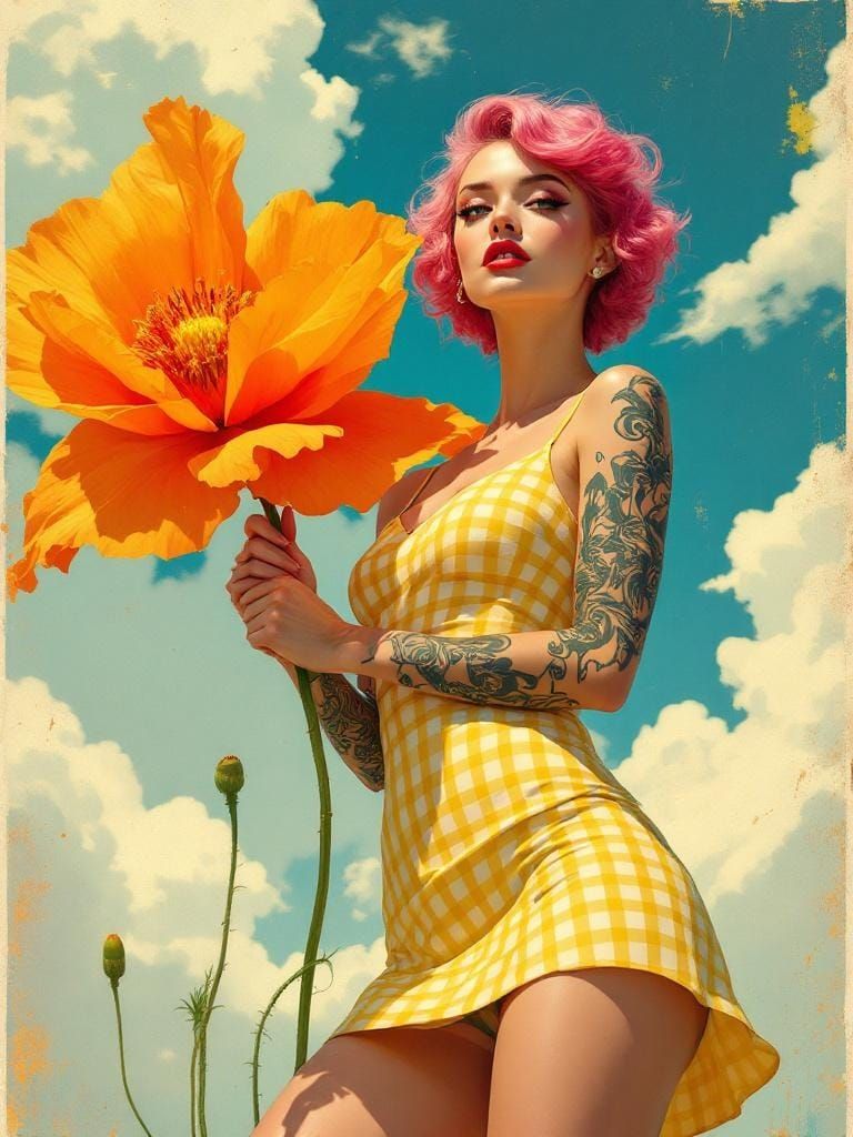 Woman with Poppy: Art Deco Street Art Fusion