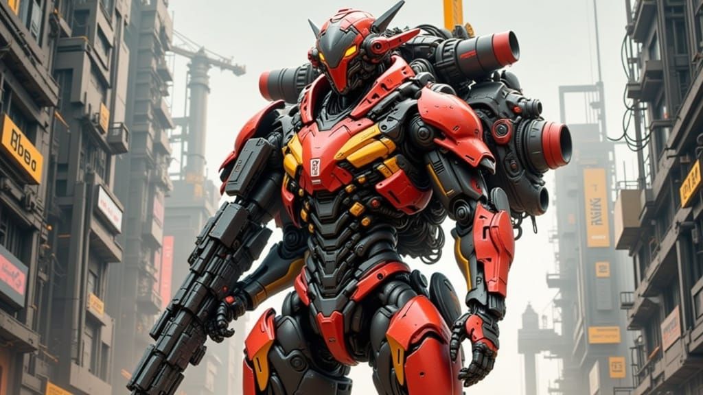 Cyborg Woman in Mech Suit, Anime-Inspired Art