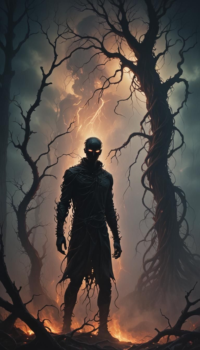 Ethereal Horror: Twisted Figure in Surrealist Oil Painting