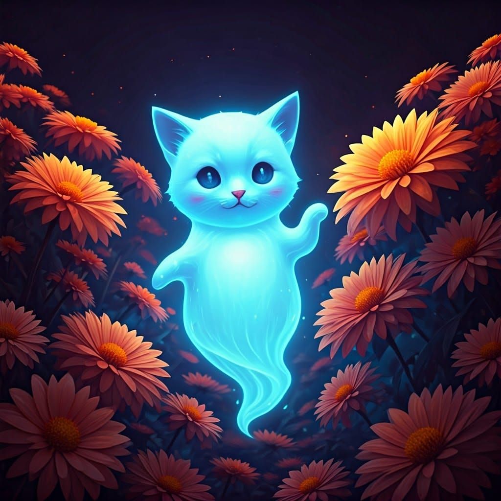 Blue Phantom Kitten in Twilight Garden