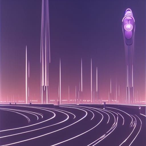 Futuristic Freeway with Allium Flower: Syd Mead Concept