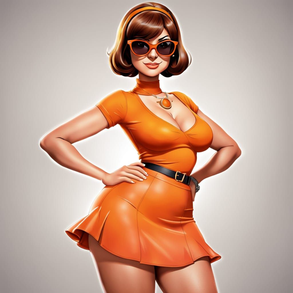 Velma in Retro Cartoon Style with Iconic Sunglasses