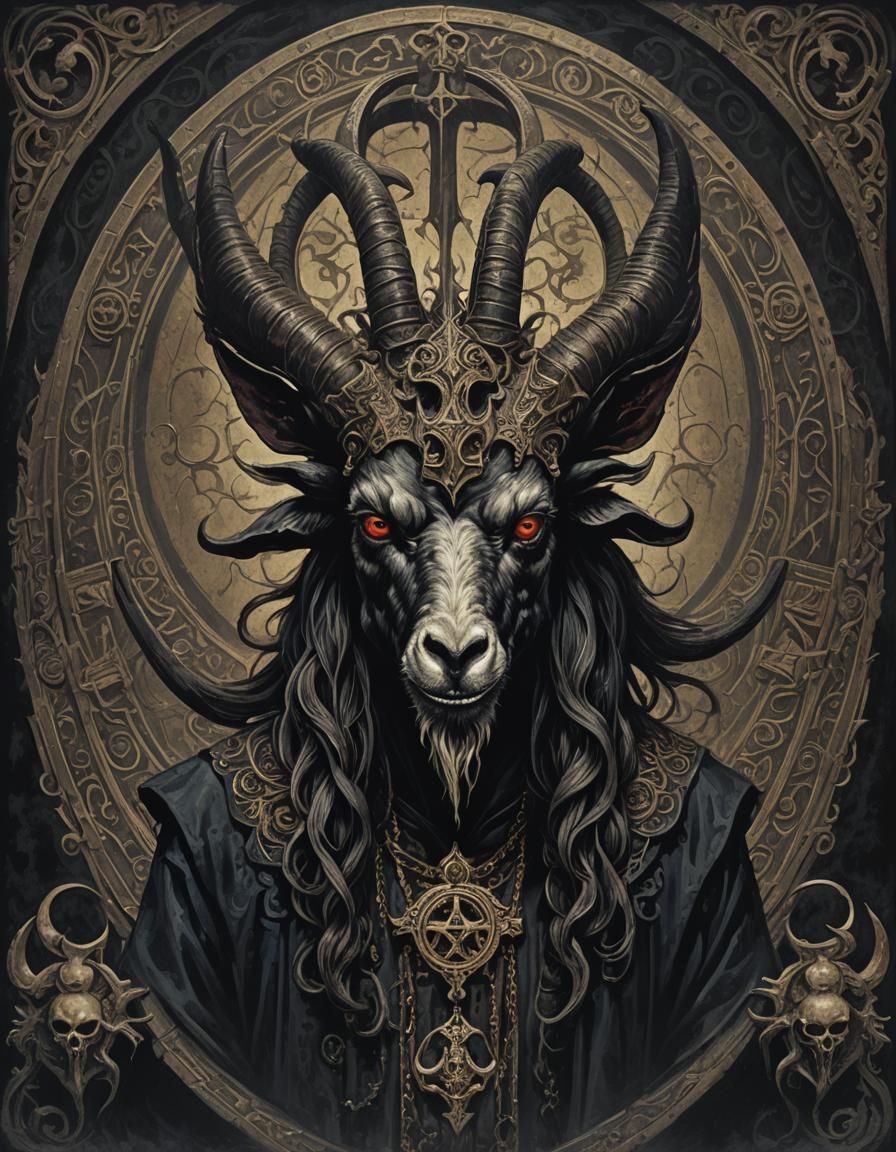 Gothic Goat Demon in Dark Folk Art Style