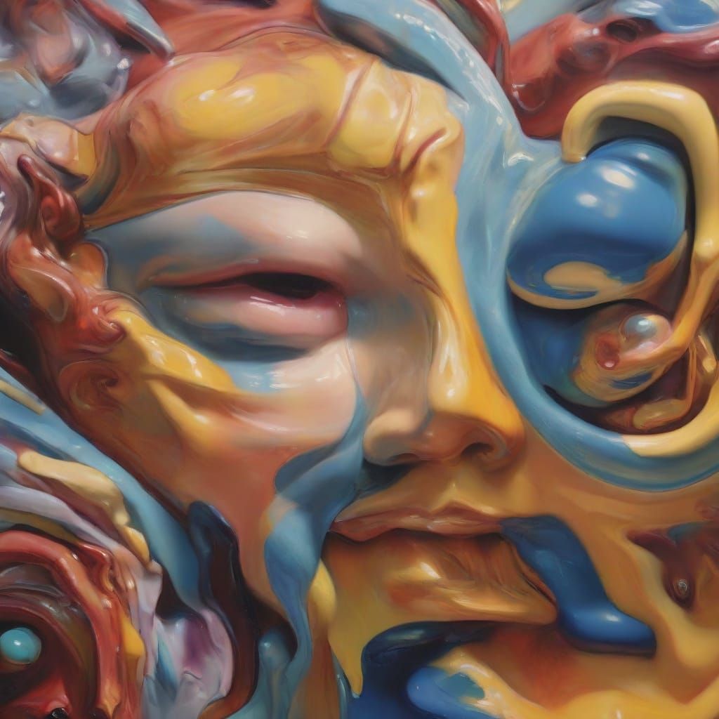 Surrealist Swirling Shapes in Oil on Canvas