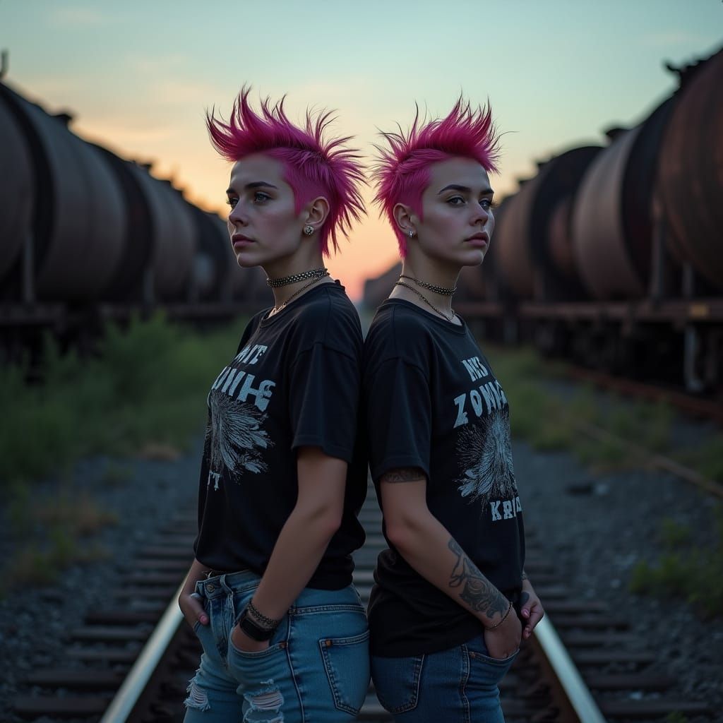 Hyperrealistic Punk Women in Abandoned Rail Yard