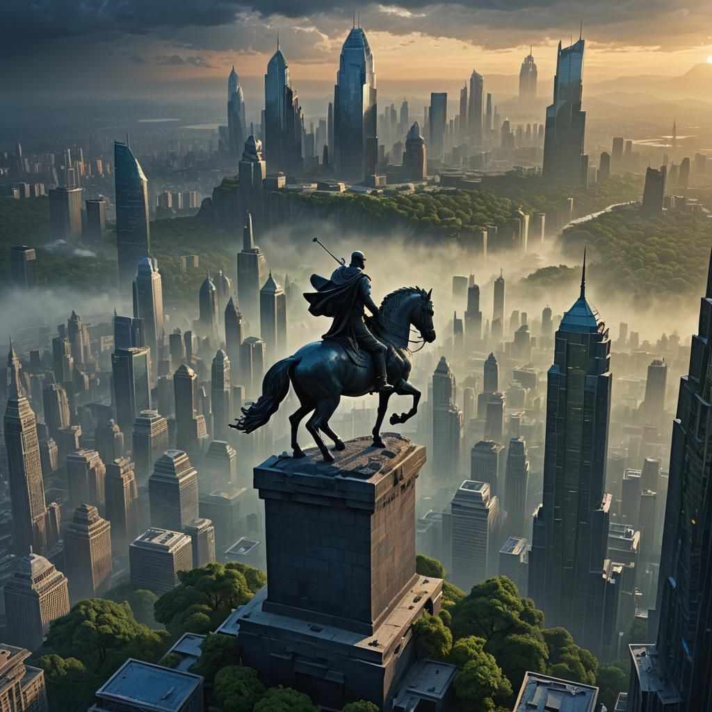 Dark Blue Skyscrapers at Sunset: Digital Matte Painting