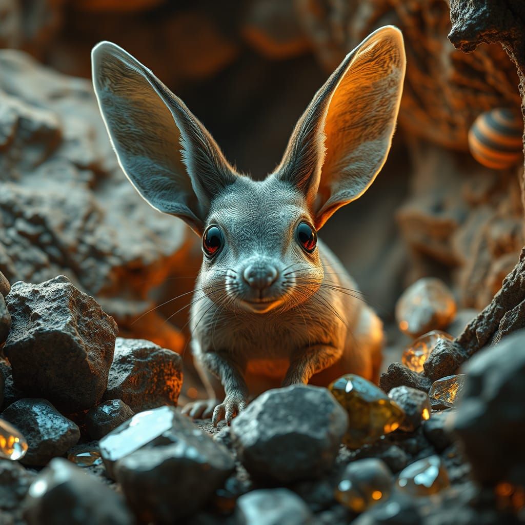 Hyperrealistic Long-Eared Jerboa in Jeweled Cave