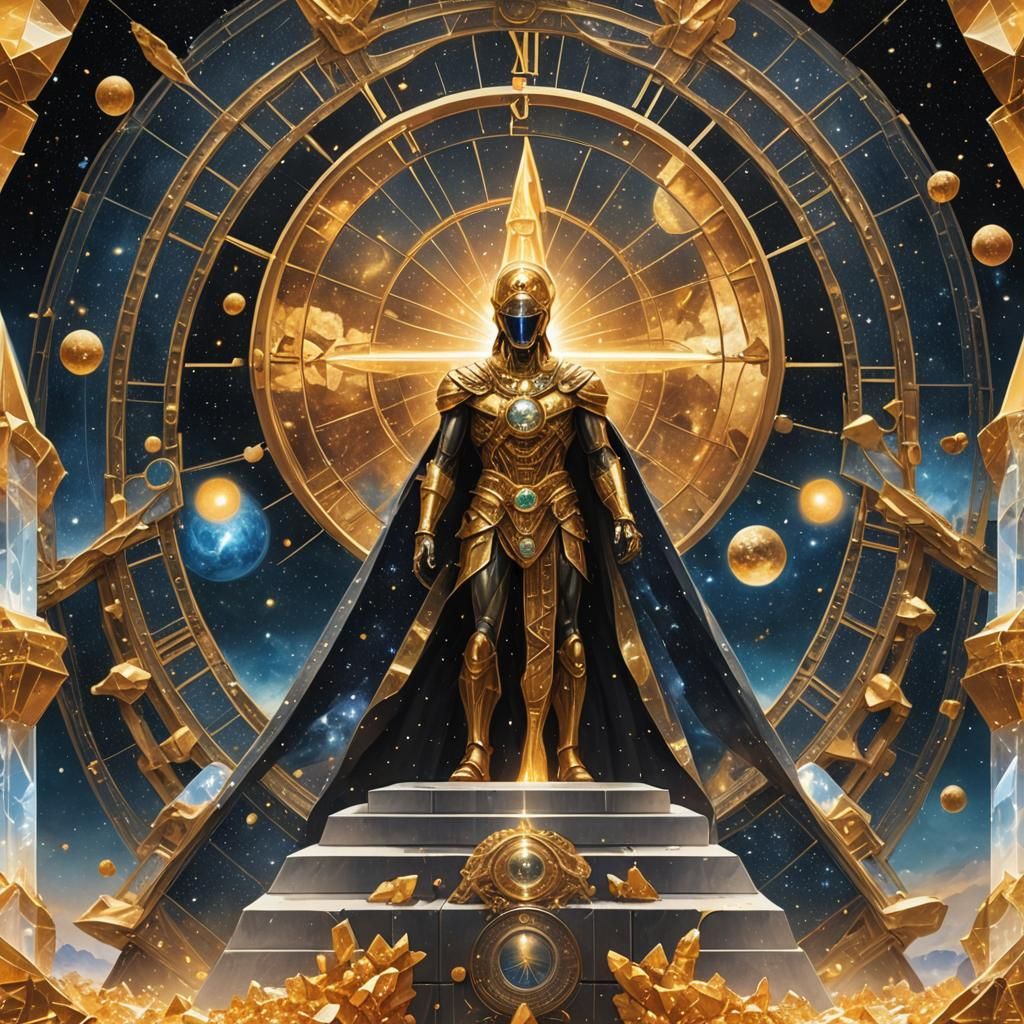Cosmic Time Keeper Among Golden Crystals