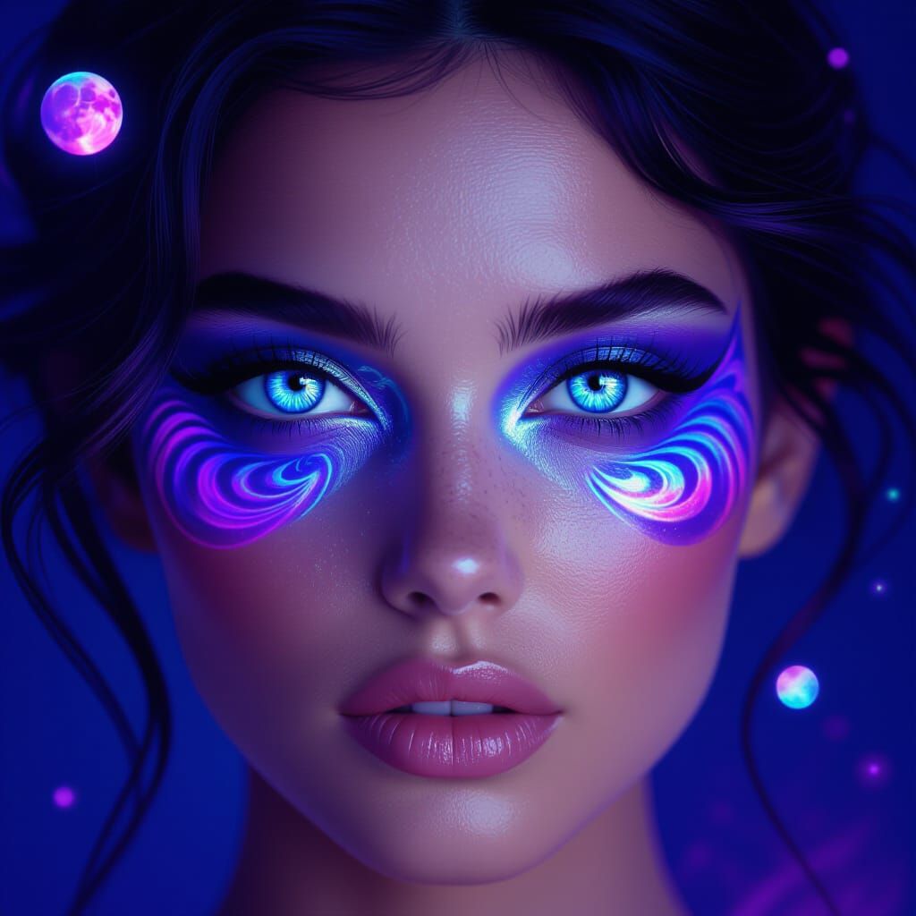 Cosmic Eyes: Ethereal Portrait with Swirling Irises