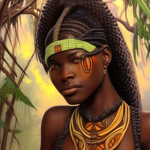 Stunning African Girl in Tribal Mask Portrait