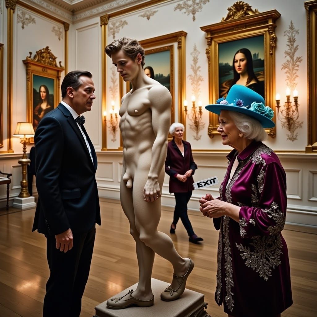 Hyper-Realistic Ancient Greek Sculpture in Museum Setting