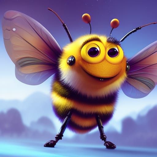 Cute Fluffy Bee with Big Eyes in Pixar Style