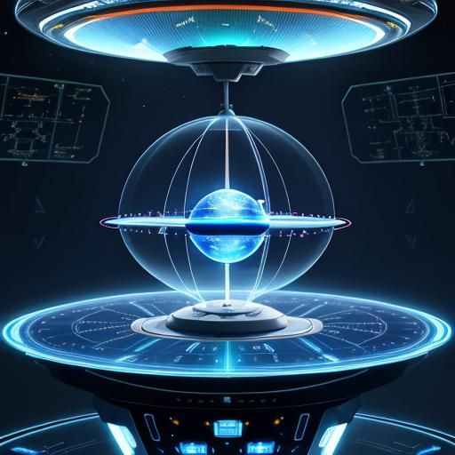 Futuristic Spaceship Blueprint with Holographic Cyberarrays