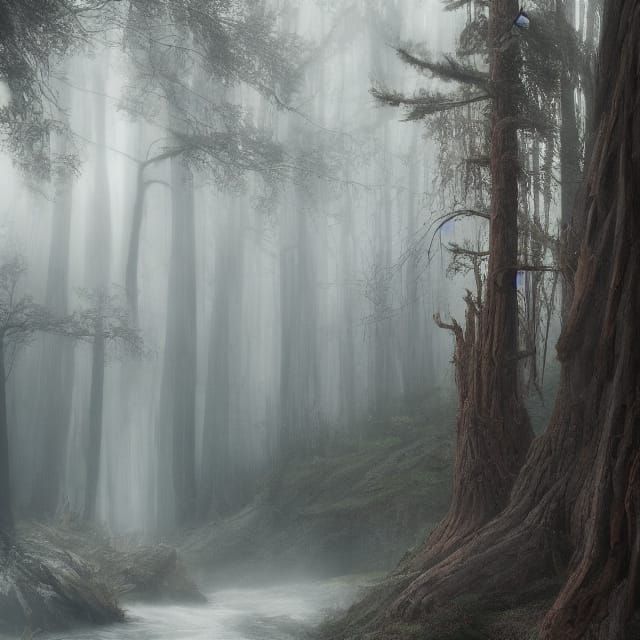 Mystical Nordic Forest Portal in Chiaroscuro Ink Painting St...